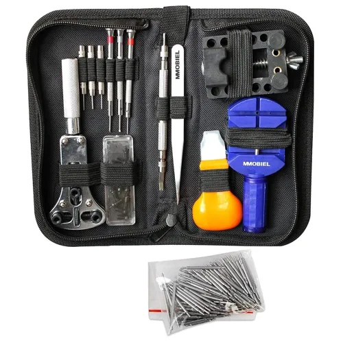 Image of MMOBIEL 144 PCS Professional Watch Repair Tool Kit Incl Spring Pin Bars and Back Case Opener Screw Wrench in Nylon Bag