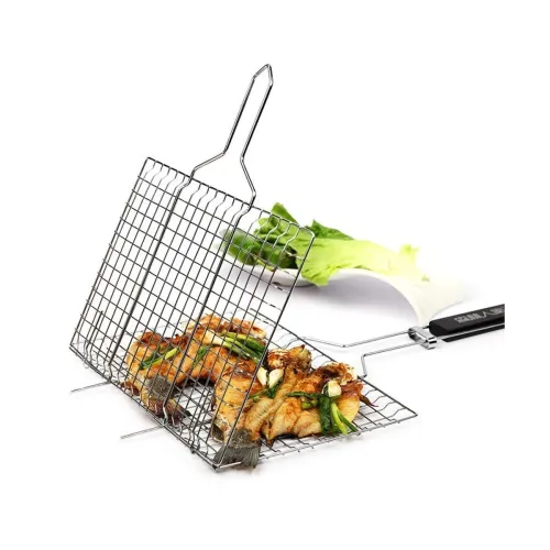 Image of mndr BBQ Grill Basket with Wooden Handle – Chromium Plated