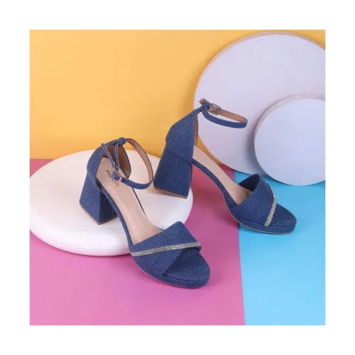 Image of Mochi Women Denim Block Heel Comfortable Casual Sandals