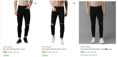 Image of Moda Rapido Men Tapered Fit Mid Rise Black Jeans Starting @ Rs. 307