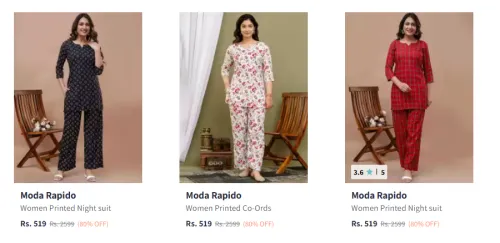 Image of Moda Rapido Women's Night Suits Minimum 70% Discount