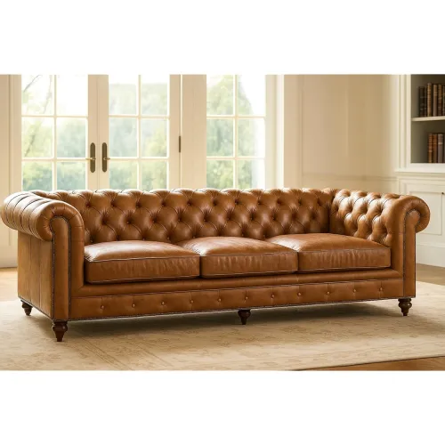 Image of Modern Classic Design Leatherette Chester Sofa Set with Button Tufted,