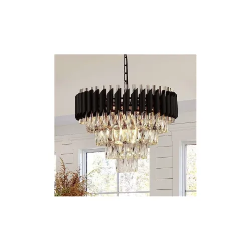 Image of Modern Crystal Chandelier Round Ceiling Light Fixture