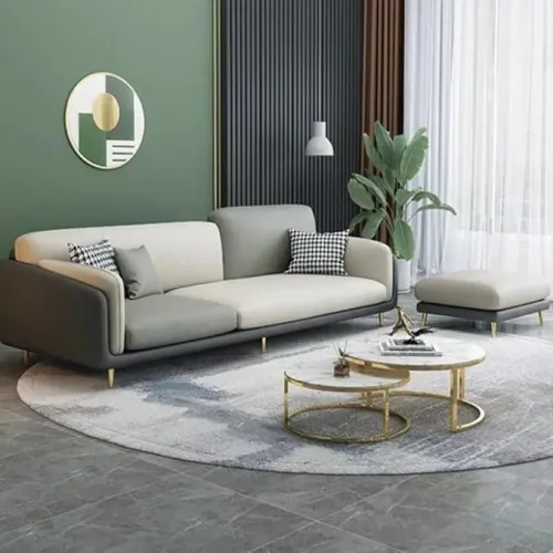 Image of Modern & Luxury Cushioned Couch Relax sectional Sofa (3 Seater with Puffy Grey & Beige)