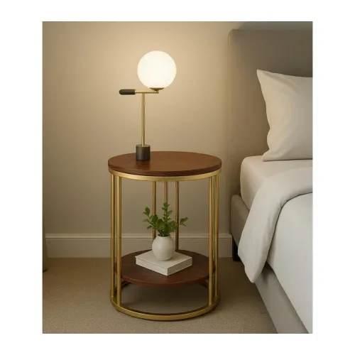 Image of Modern Luxury Round Side Table with Beautiful Antique Design Gold Metal Frame