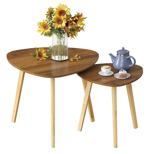 Image of Modern Wooden Nesting Side Table Set of 2 for Living Room