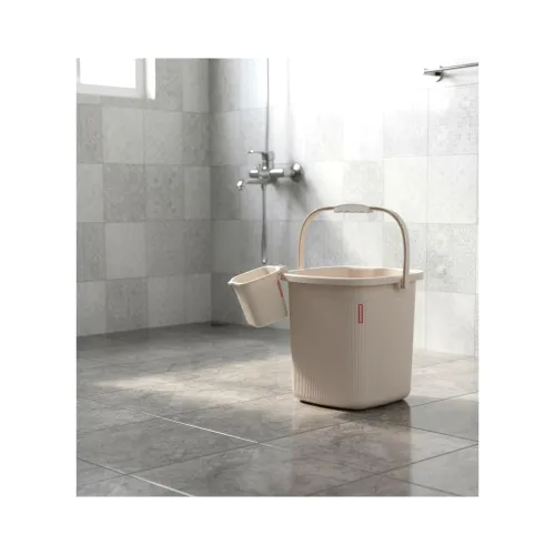 Image of Modware Square Plastic Bucket Set with Mug, 25L, Cream