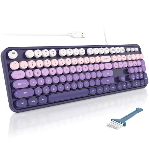 Image of MOFII Computer Keyboards Wired, Plug Play USB Full Size Typewriter Keyboard, Cute Colorful Aesthetic Keyboard with Folda
