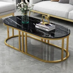 Moisture Proof Home Center Table, Nordic Oval Low Table Thick Wooden Top Table Apartment Living Room Sofa Coffee Table, Smooth Table Top Reasonable Design (Gold & Black Tex)