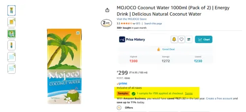 Image of MOJOCO Coconut Water 1000ml (Pack of 2)