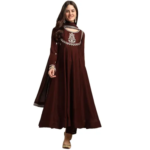 Image of MOKOSH Women's Silk Anarkali & Pant with Dupatta Set (DCAT-417)