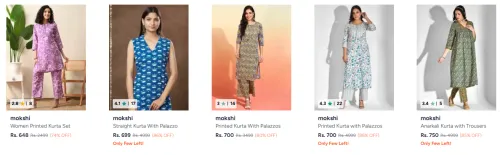 Image of Mokshi Womens Kurtas Sets Upto 86% Off