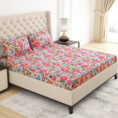 Image of MollisHomes Double Bed bedsheet, Set of 1 Microfiber Bedsheet for Double Size Bed with 2 King Size Pillow Cover Set, Pin