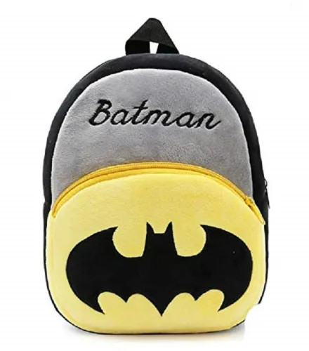 Image of MOM'S GADGETS Small 11 L Backpack Kids School Batman Fabric Cartoons Soft Plush Bag for Age 3-5 Year Kids (Black, Grey)