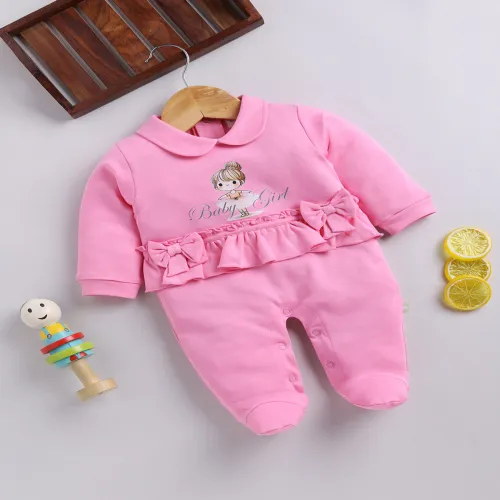 Image of Moms Love Infant Girls Bow Detail Printed Sleepsuit