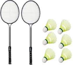 Monika Sports 2 Double Shaft Badminton Racquet With 6 Pc Nylon Shuttle Badminton Kit