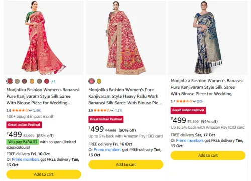 Image of Monjolika Fashion Women's Saree upto 80% Discount