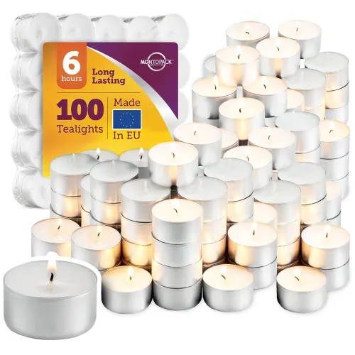 Image of MontoPack Unscented White Tealight Candles Bulk 
