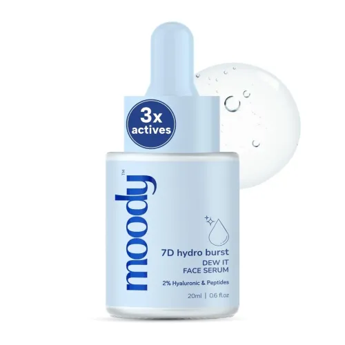Image of Moody 2% Hyaluronic Face Serum with Niacinamide Peptides For Dewy Hydrated & Plumped Skin With 7D Hydro Burst | Daily Hy