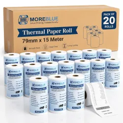 MOREBLUE® 79mm x 15m Pack of 10 POS White Thermal Paper Rolls
