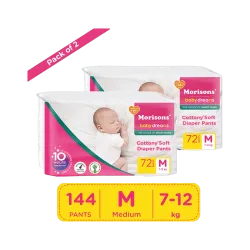 Morisons Baby Dreams Cottony Soft Pant Diapers - M (144 Pieces)