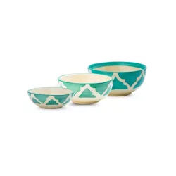 Moroccan Print Green Ceramic Bowls Set of 3