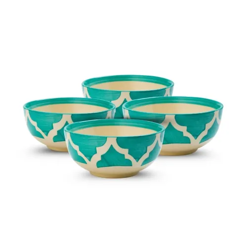 Image of Moroccan Print Green Ceramic Bowls (200ml, Set of 4)