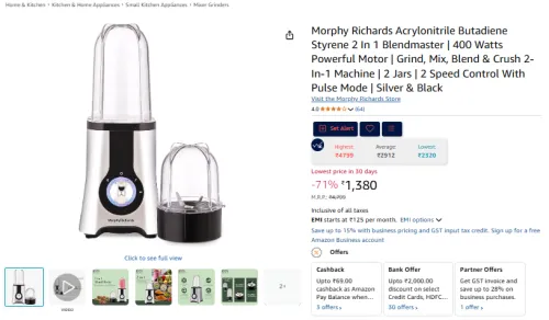 Image of Morphy Richards 400 Watts Acrylonitrile Butadiene 