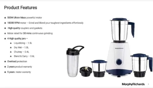 Image of Morphy Richards TSTA 500W Mixer Grinder – 4 Jars
