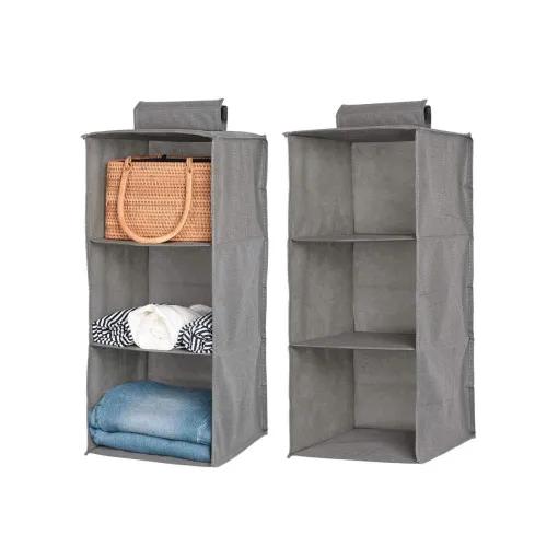 Image of MOSHTU 3-Layer Foldable Hanging Wardrobe Organizer (Beige)