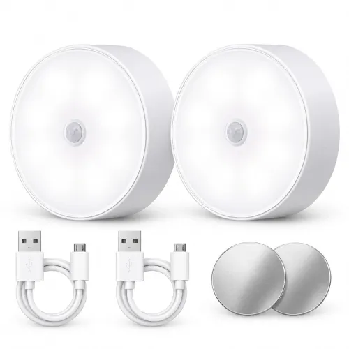Image of Motion Sensor LED Puck Light Rechargeable Night Lamp Set of 2