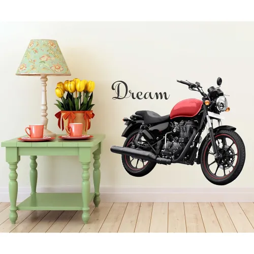 Image of Motorcycle Dream Wall Decal, Red and Black Sports Bike Design