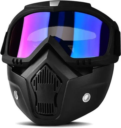 Image of Motorcycle Helmet Riding Goggles Glasses with Removable Face Mask, Detachable Goggles with Mouth Filter, Paintball Mask,
