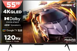 MOTOROLA 140 cm (55 inch) QLED Ultra HD (4K) Smart Google TV 2025 Edition with 5.0 with 48 W speaker, 120Hz Game acceler