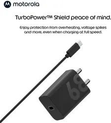 MOTOROLA 68 W GaN 6.5 A Single Port Mobile Charger with Detachable Cable (Black, Cable Included)