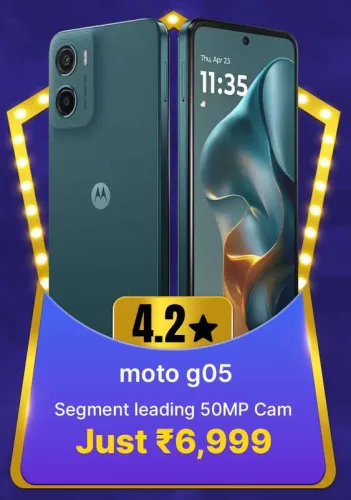 Image of MOTOROLA g05 @ ₹6999 on Flipkart big Billion Days Sale