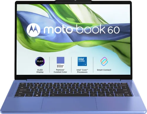 Image of Motorola Motobook 60 OLED i5 14th Gen Laptop – 16GB RAM, 512GB SSD14 Inch, PANTONE Wedgewood, 1.4 Kg, With MS Office)