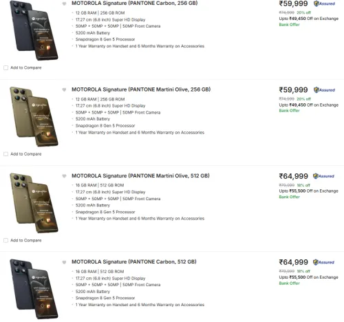 Image of MOTOROLA Signature PANTONE mobile starting @ ₹52249