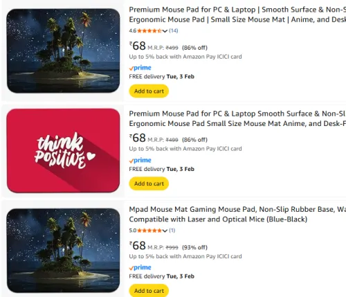 Image of Mouse Pad Starting @ ₹68