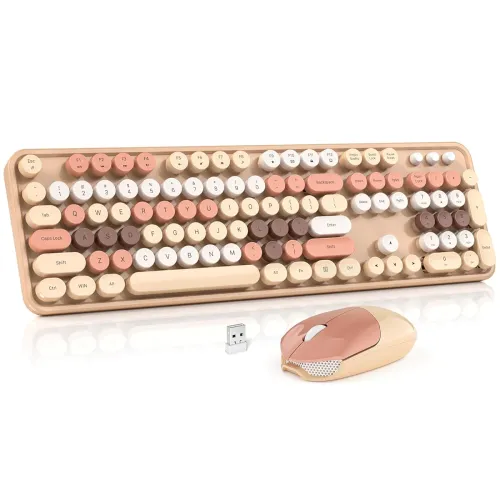 Image of MOWUX Wireless Keyboard and Mouse Combo, MOWUX Colorful Computer Full Size 2.4G Plug and Play Wireless Typewriter Keyboa