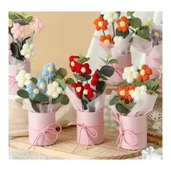MPROW 1pcs Artificial Crochet Flower Bouquet/Artificial Flowers Bunch/Crochet