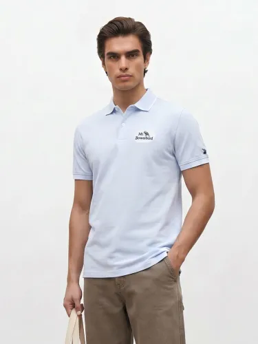 Image of Mr Bowerbird Polo Collar Brand Logo Printed Pure Cotton T-Shirt