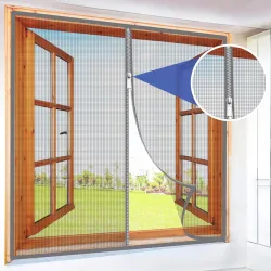 Mr. Right Mosquito Net for Windows with Zip (120x150 CM), Fiberglass Mesh, Pre-Stitched with Installation Kit (Grey)