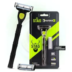 Mr. Stag Thunder3 Shaving Razor for Men – 3 Blades, 1 Handle & 2 Cartridges