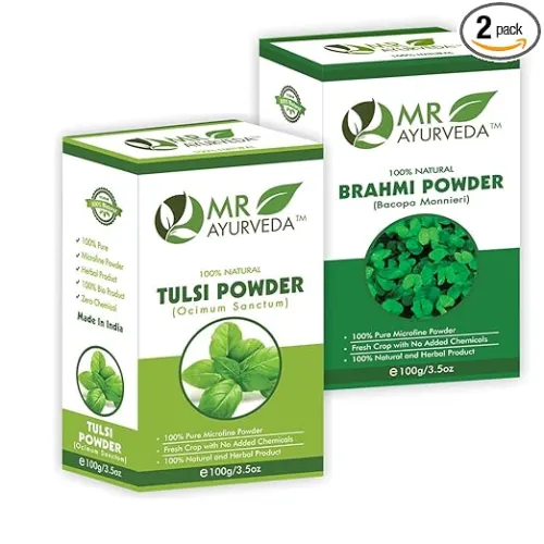 Image of MR Ayurveda 100% Pure Brahmi Powder & Tulsi Powder for Skin & Hair Care - Combo Pack (100 Grams Each)