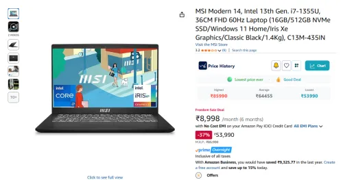 Image of MSI Modern 14 i7 FHD Laptop (16GB, 512GB SSD)