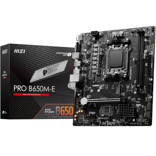 Image of MSI PRO B650M-E Motherboard, Micro-ATX - Supports AMD Ryzen 9000/8000/7000 Series Processors, AM5 - DDR5 Memory Boost 68