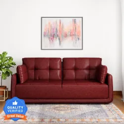 MUEBLES CASA Mind Cedar 3 Seater Leatherette Sofa Cherry
