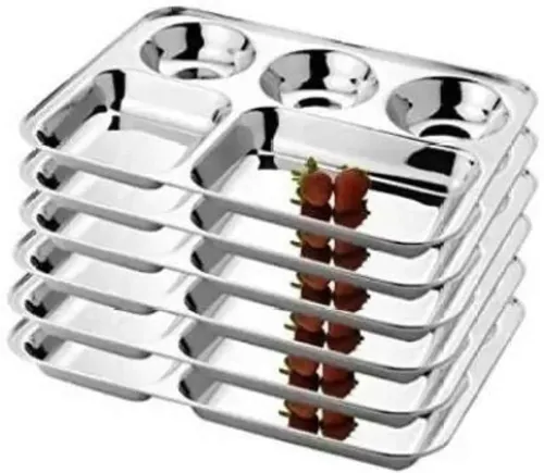 Image of MUKTIDAYA ENTERPRISES 5 in 1 Stainless Steel Divided Partition Lunch Dinner Plate Thali Dinner Plate Sectioned Plate (Pa