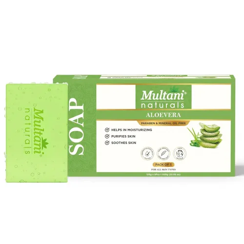 Image of Multani Natural Aloe Vera Soap (Pack of 5 (125gm each) I Ayurvedic Bath Soap for Men & Women | Handmade Herbal Soap Bar 
